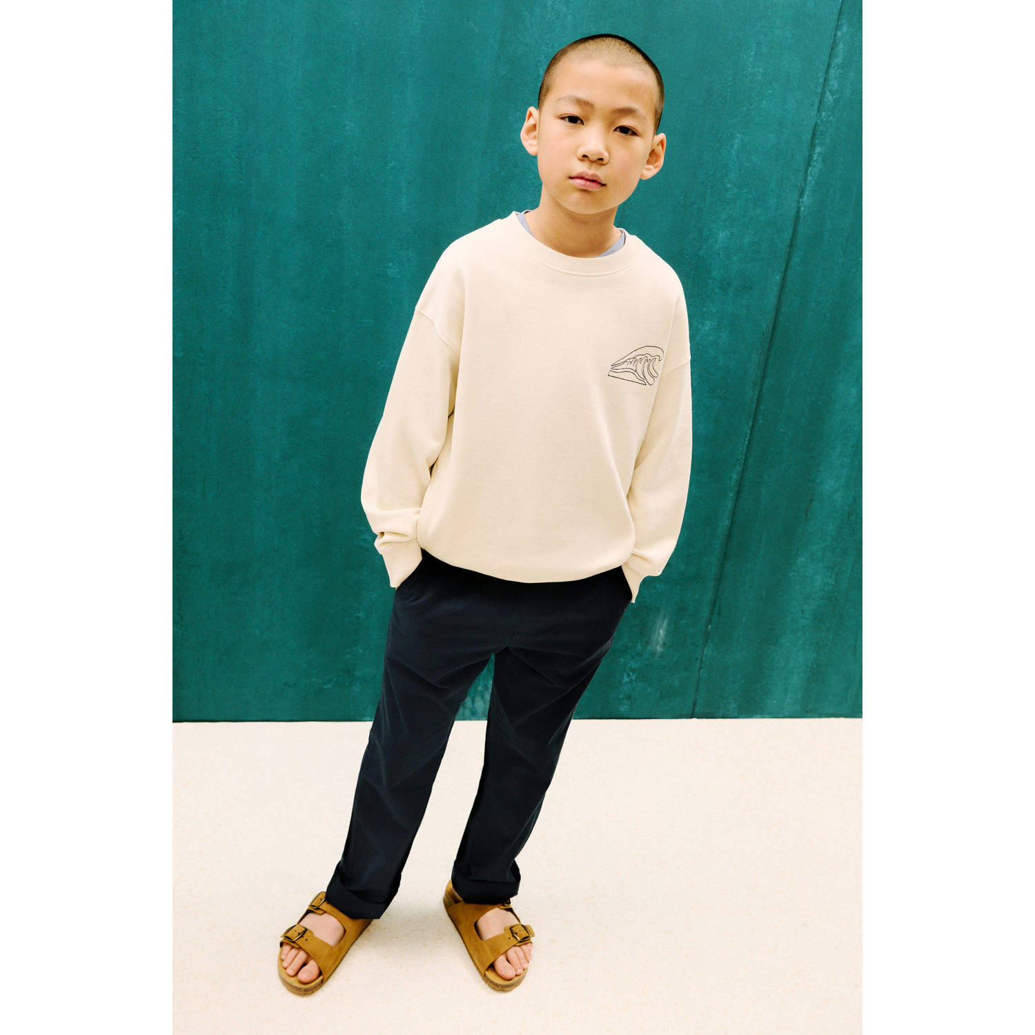 Mango Kids linnen casual broek marine