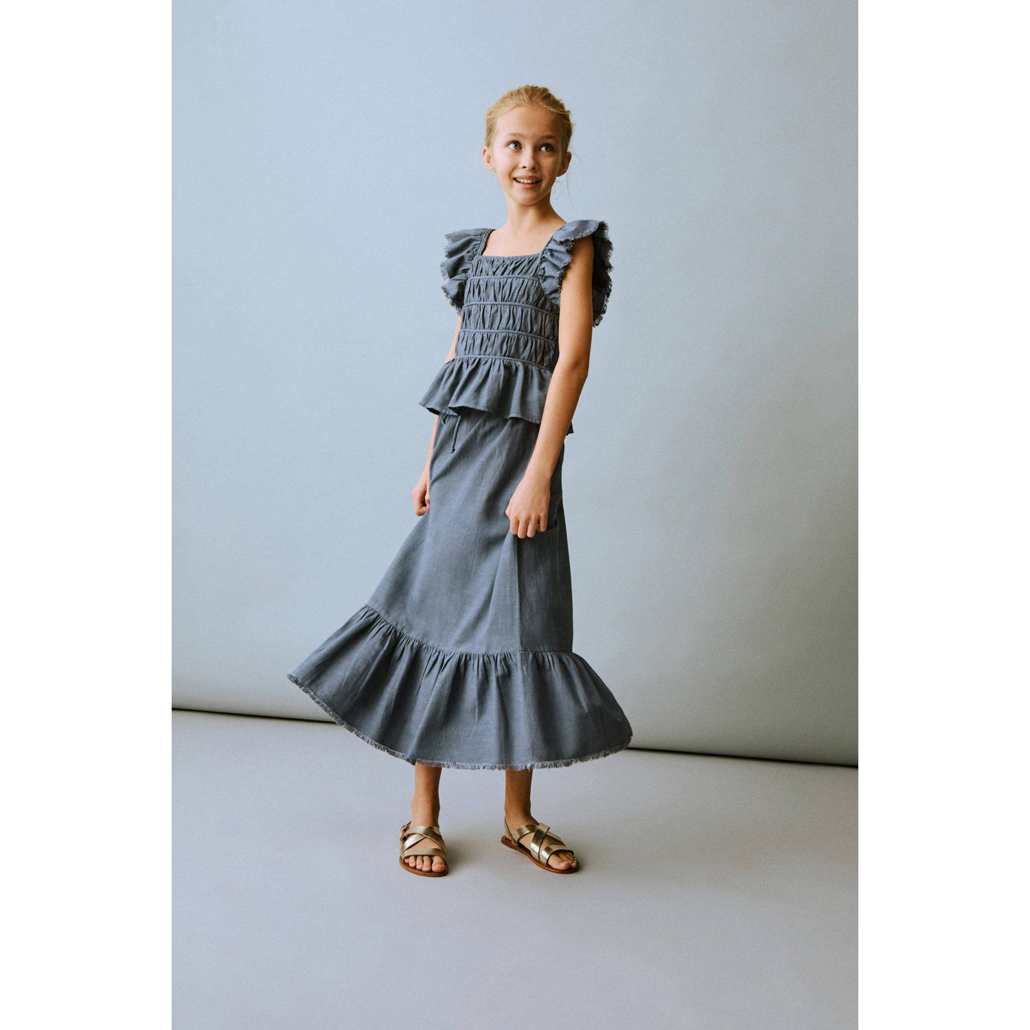 Mango Kids midi rok donkerblauw