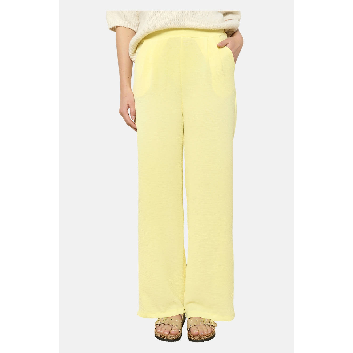 LOLALIZA wide leg broek lichtgeel