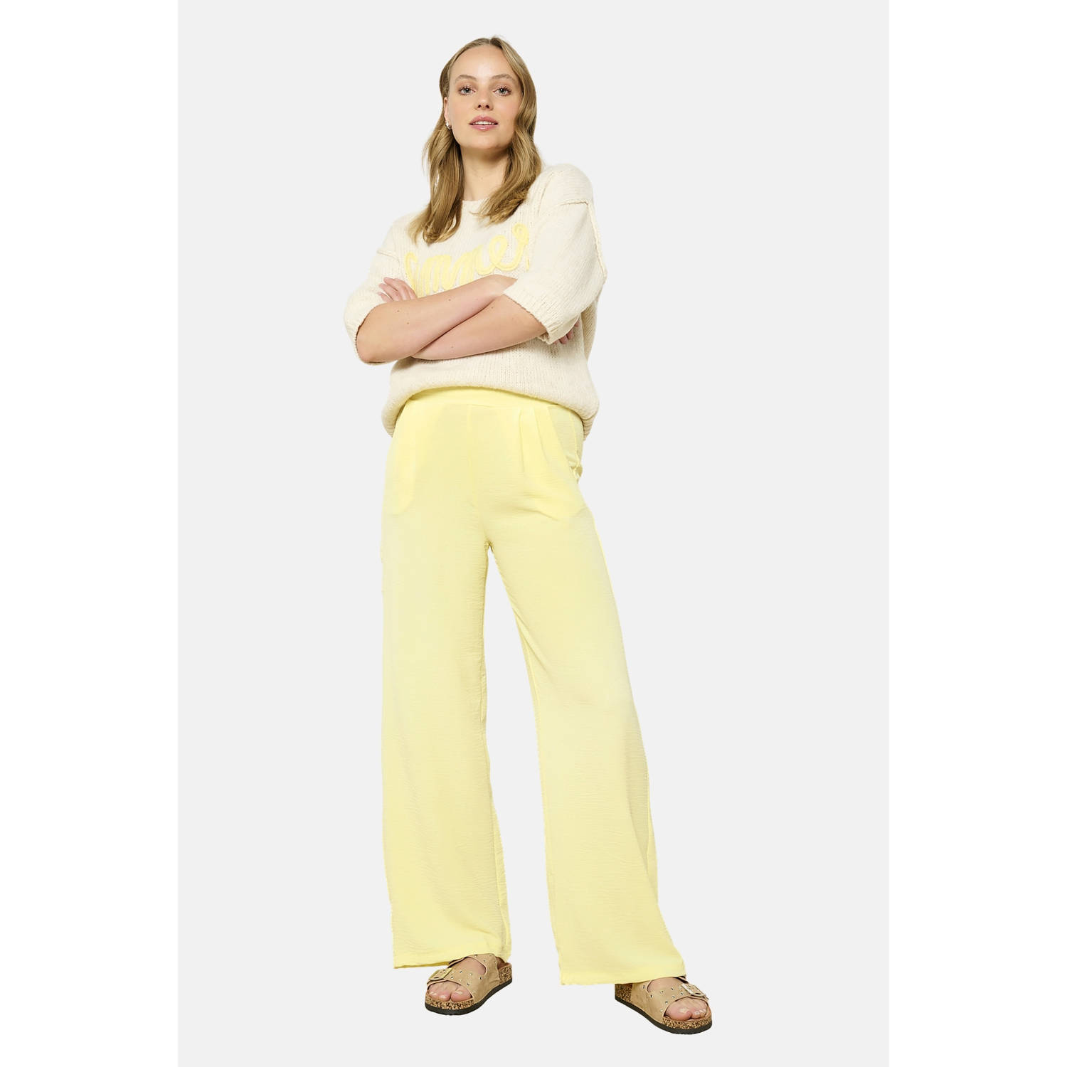 LOLALIZA wide leg broek lichtgeel