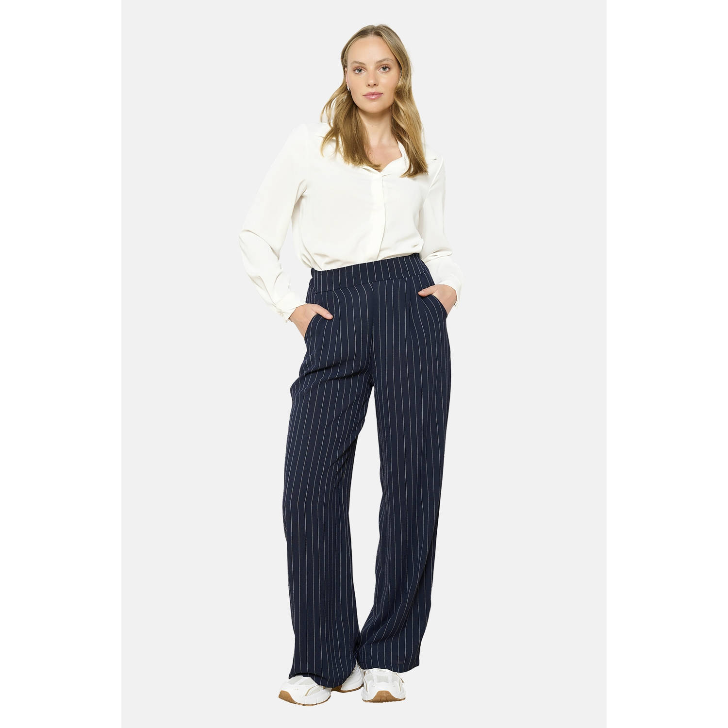 LOLALIZA Romy Monteiro x Wehkamp wide leg pantalon donkerblauw