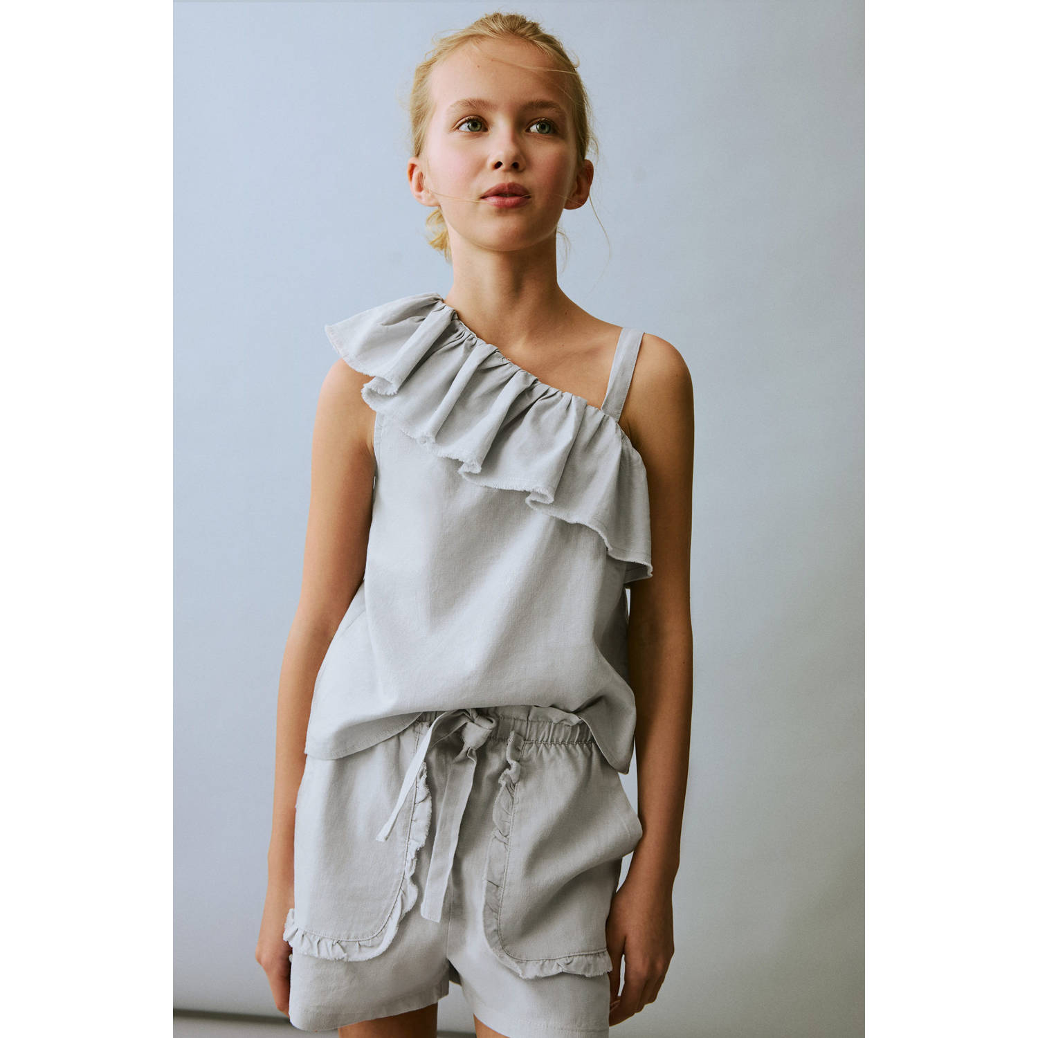 Mango Kids linnen casual short lichtblauw