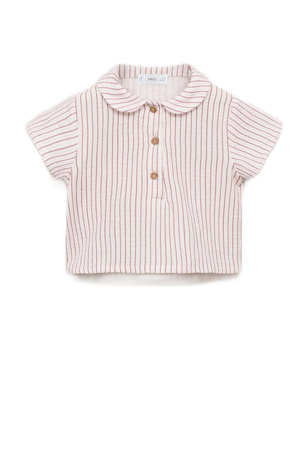 Roze en ecru jongens Mango Kids polo van katoen met strepenprint, korte mouwen en knoopsluiting