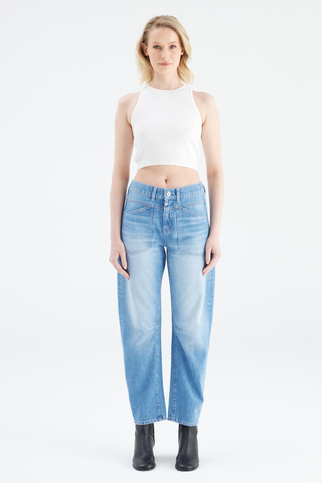 Medium blue denim dames Cup of Joe Denim cropped jeans met regular waist, rits- en knoopsluiting en effen