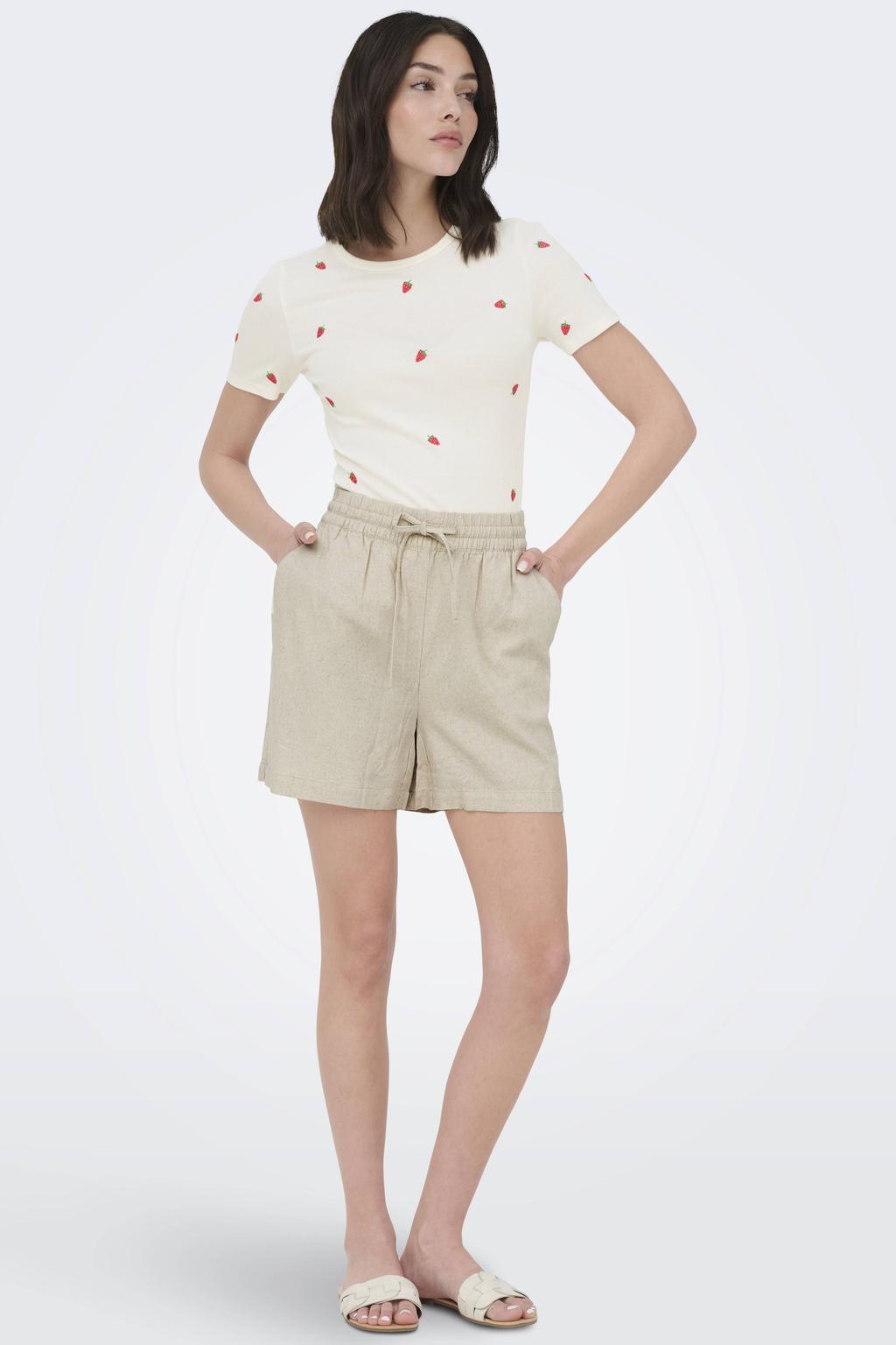 Crème dames JDY straight high waist casual short crème van viscose met elastische tailleband met koord en effen
