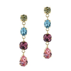 gold plated oorbellen met Swarovski kristallen Cally goudkleurig/multi