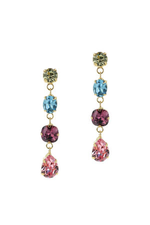 gold plated oorbellen met Swarovski kristallen Cally goudkleurig/multi