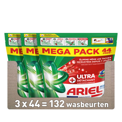 Ariel 4in1 PODS +Ultra Vlekverwijderaar Wasmiddelcapsules - 3 x 44 Wasbeurten - 132 wasbeurten afbeelding