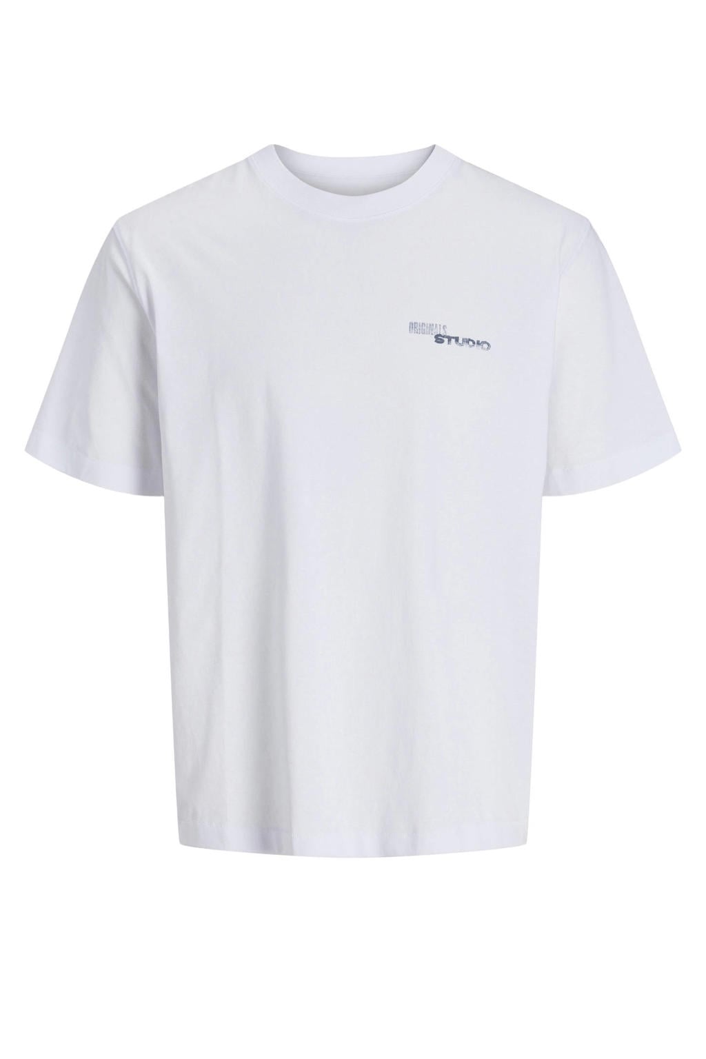 Witte jongens JACK & JONES JUNIOR T-shirt van katoen met backprint, korte mouwen en ronde hals
