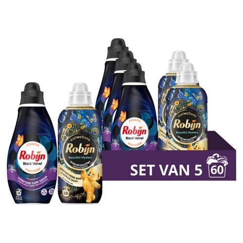 Robijn Perfect Match Black Velvet wasmiddel + Beautiful Mystery wasverzachter pakket - 5 stuks - wasbeurten afbeelding