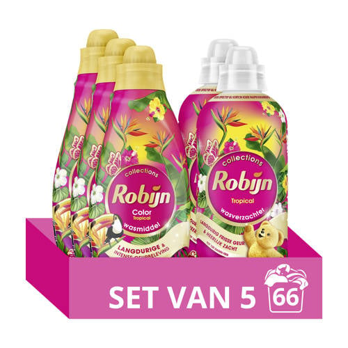 Robijn Perfect Match Tropical wasmiddel + wasverzachter pakket - 5 stuks - wasbeurten afbeelding