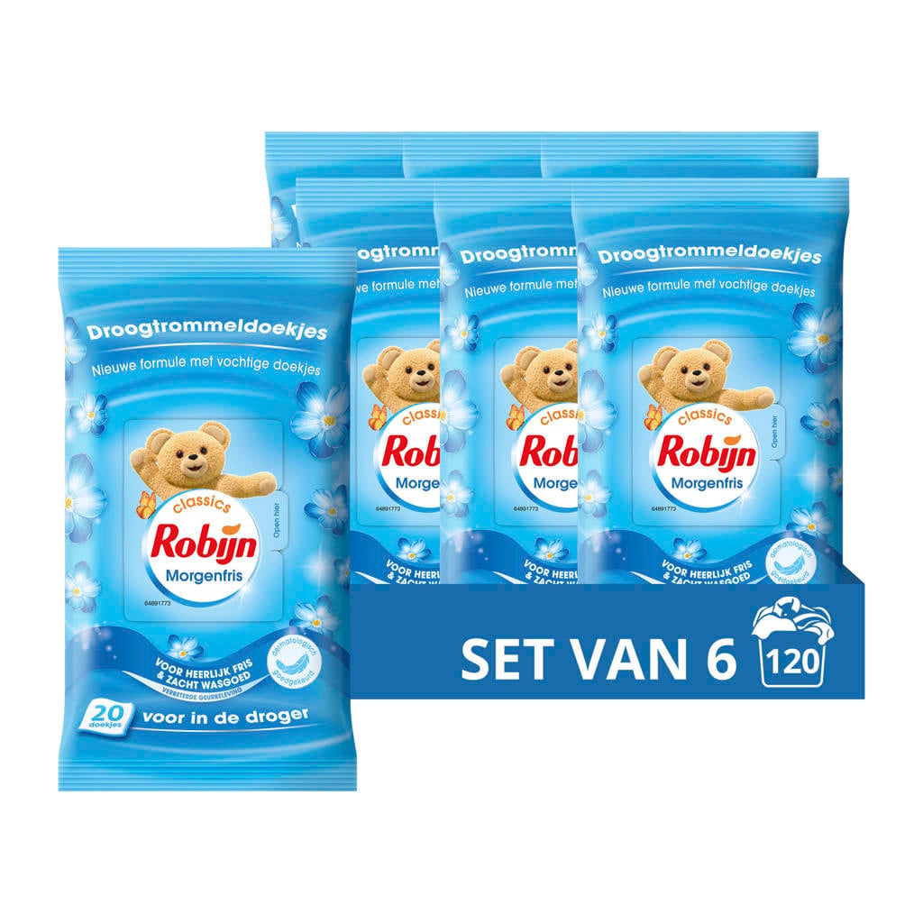 Robijn Classics Morgenfris droogtrommeldoekjes - 6 x 20 stuks