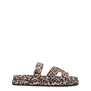 Mag suède slippers met panterprint beige/zwart