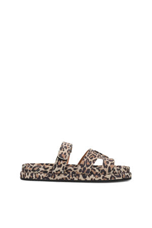 Mag suède slippers met panterprint beige/zwart