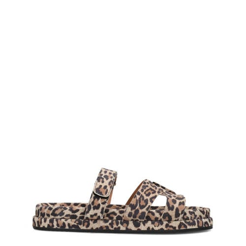 PS Poelman Mag suède slippers met panterprint beige/zwart afbeelding