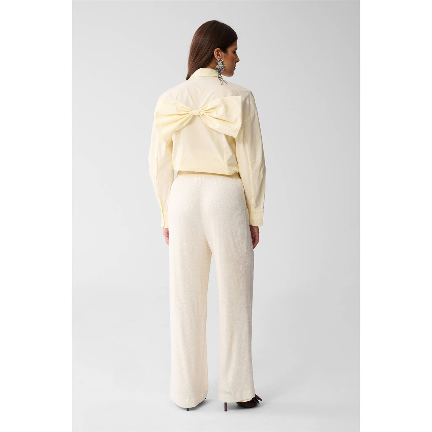 Shoeby wide leg high waist casual broek ecru met pailletten