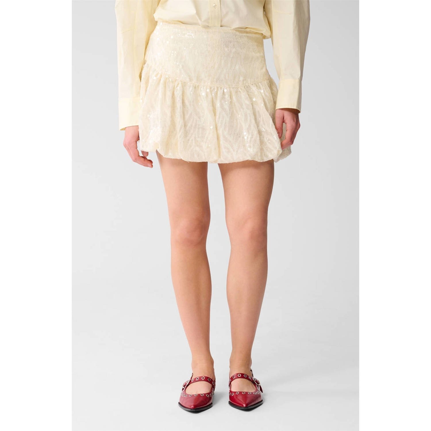 Shoeby mini rok met pailletten ecru