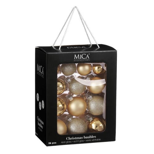 Mica Decorations Kerstballen glas champagne - 26 stuks (ø7 cm) afbeelding