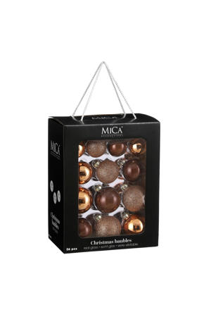 Kerstballen glas bruin - 26 stuks  (ø7 cm)