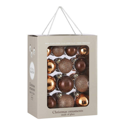 Mica Decorations Kerstballen glas bruin - 26 stuks (ø7 cm) afbeelding