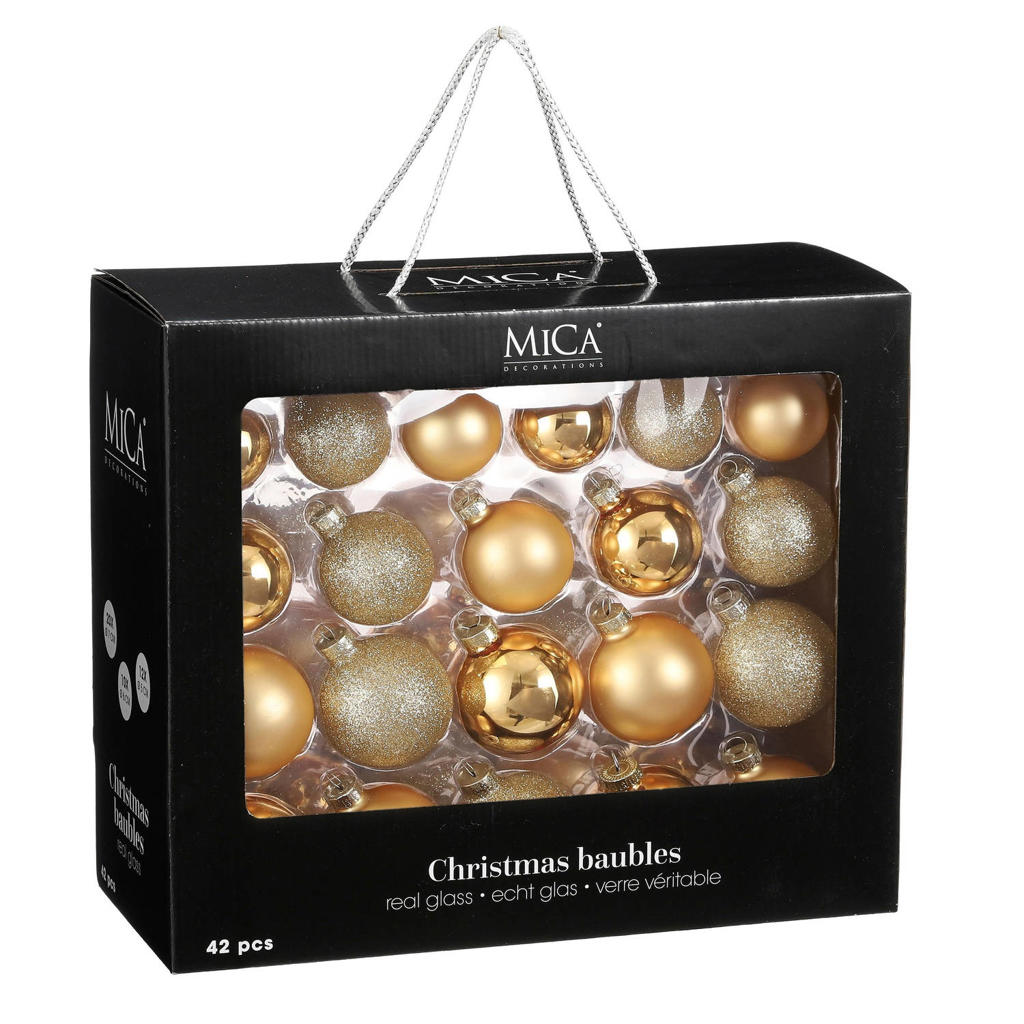 Mica Decorations Kerstballen glas goud - 42 stuks  (ø7 cm)