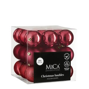 Kerstballen onbreekbaar donkerrood - 27 stuks (ø8 cm)