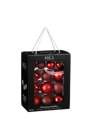 Kerstballen glas rood - 26 stuks (ø7 cm)
