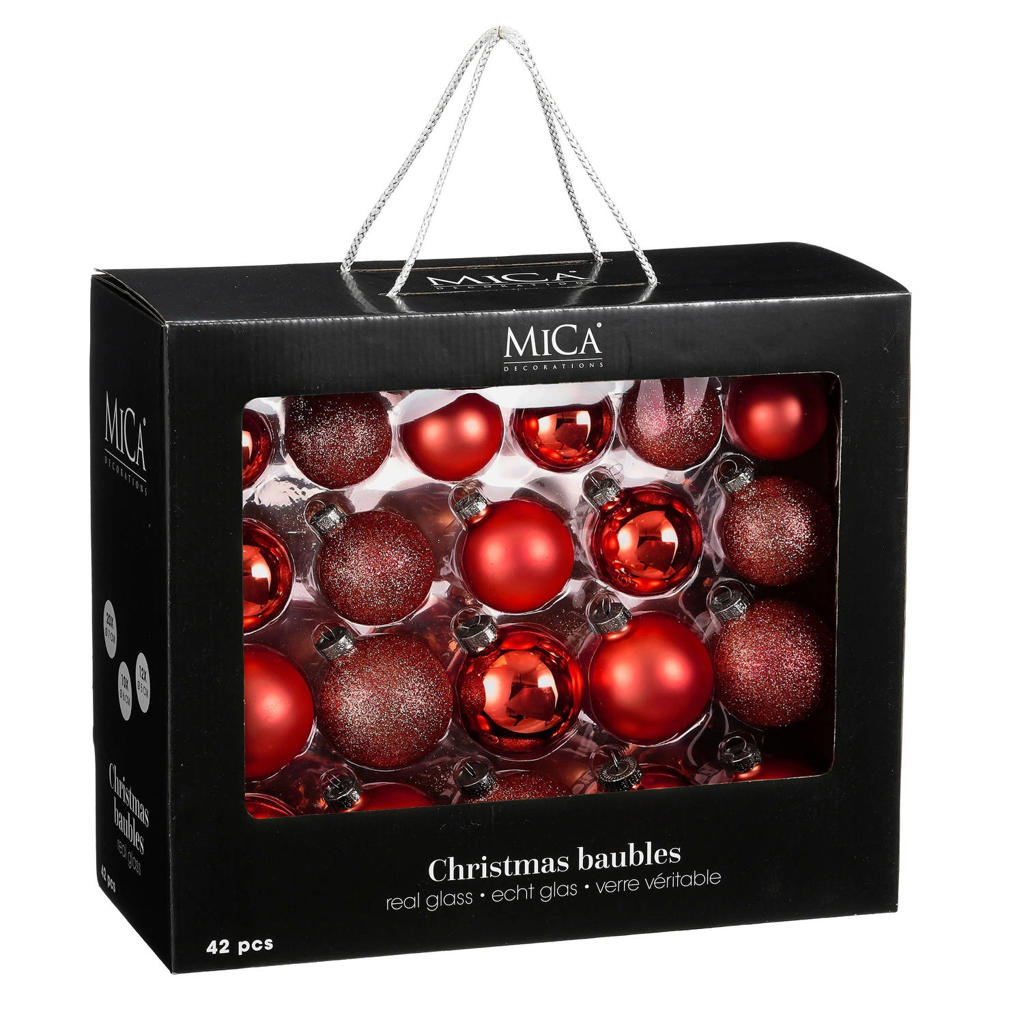 Mica Decorations Kerstballen glas rood - 42 stuks  (ø7 cm)