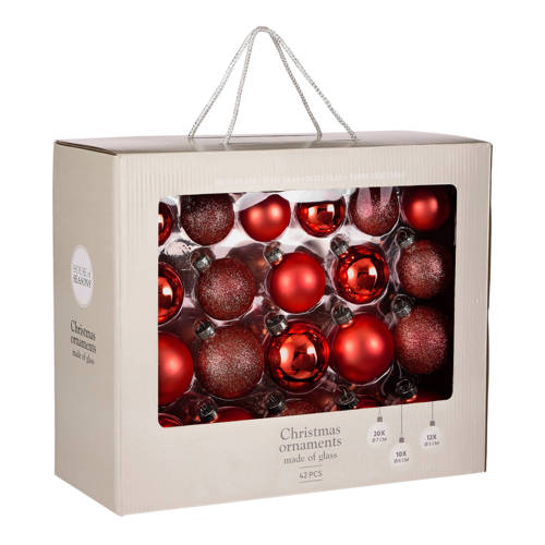Mica Decorations Kerstballen glas rood - 42 stuks (ø7 cm) afbeelding
