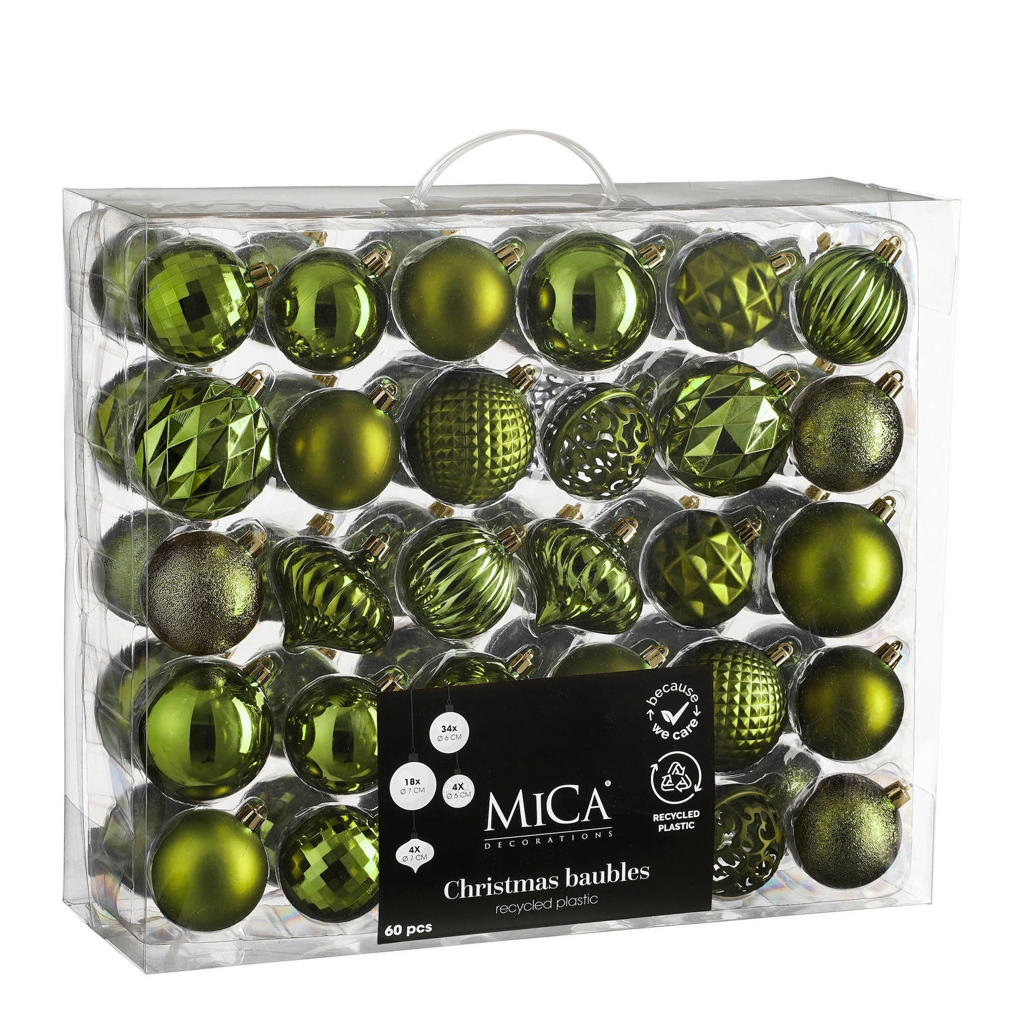 Mica Decorations kerstballen onbreekbaar d.groen - 60 stuks Ã˜7cm (ø7 cm)