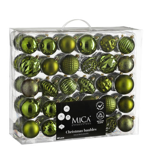 Mica Decorations kerstballen onbreekbaar d.groen - 60 stuks Ø7cm (ø7 cm) afbeelding