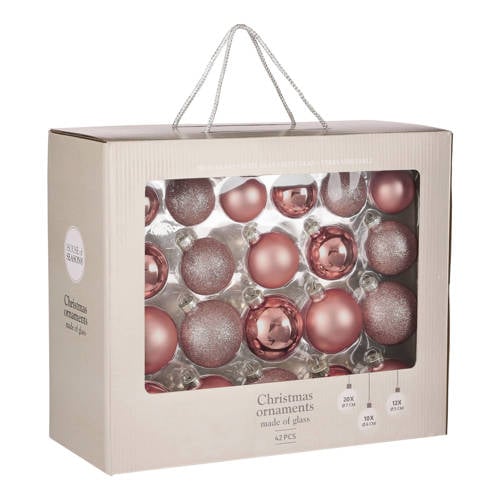 Mica Decorations Kerstballen glas roze - 42 stuks (ø7 cm) afbeelding