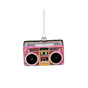 kerstornament radio - glas - roze