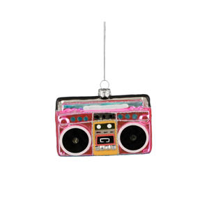 kerstornament radio - glas - roze 