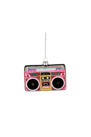kerstornament radio - glas - roze 