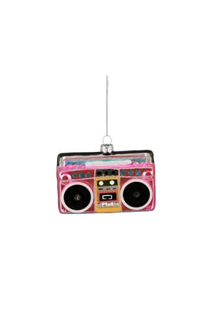 kerstornament radio - glas - roze