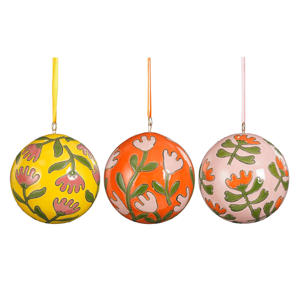 Kerstballen glas bloemen multi - 3 varianten (ø10 cm)
