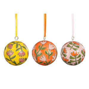 Kerstballen glas bloemen multi - 3 varianten  (ø8 cm)