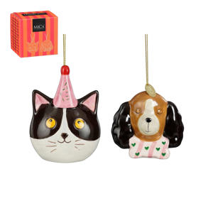 kerstornament cadeau set - kat - hond (2 stuks)