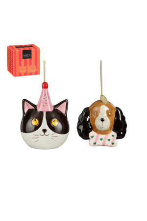 kerstornament cadeau set - kat - hond (2 stuks)