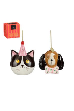 kerstornament cadeau set - kat - hond (2 stuks)