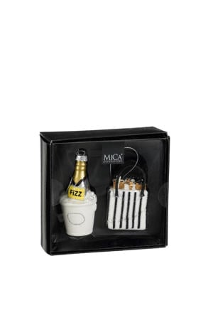 kerstornament champagnefles tas - glas (2 stuks)