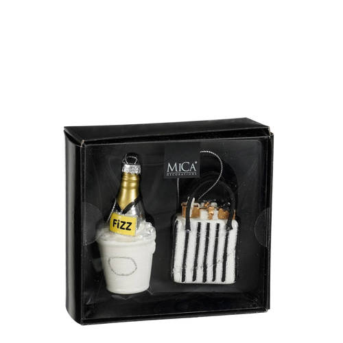Mica Decorations kerstornament champagnefles tas - glas (2 stuks) afbeelding
