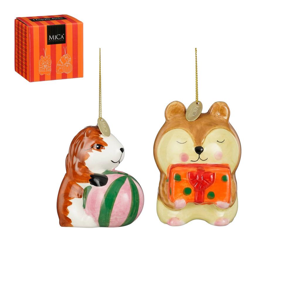 Mica Decorations kerstornament cadeau set cavia hamster (2 stuks)