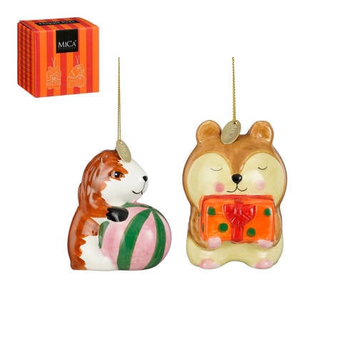 Mica Decorations kerstornament cadeau set cavia hamster (2 stuks) afbeelding