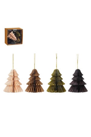 kerstornament boom - papier - meerkleurig (4 stuks)