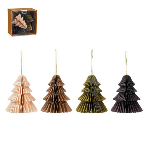 Mica Decorations kerstornament boom - papier - meerkleurig (4 stuks) afbeelding