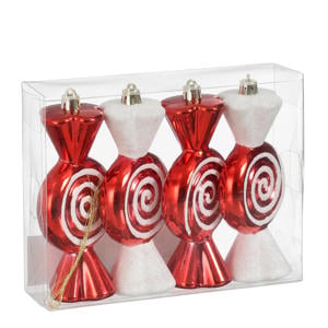 kerstornament snoep - kunststof - rood (4 stuks)