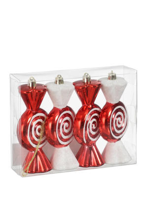 kerstornament snoep - kunststof - rood (4 stuks)
