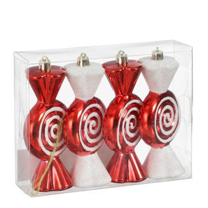kerstornament snoep - kunststof - rood (4 stuks)